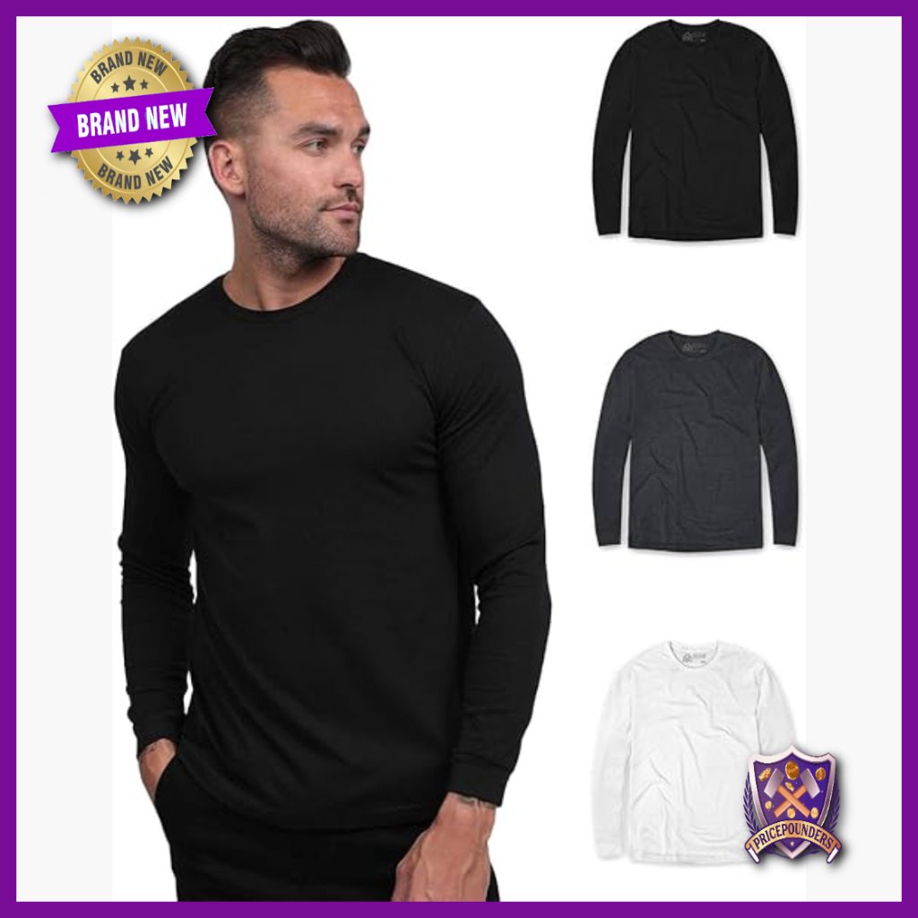 Men's Long Sleeve Cotton Blend T-Shirt Athletic Fit Casual Work Tee